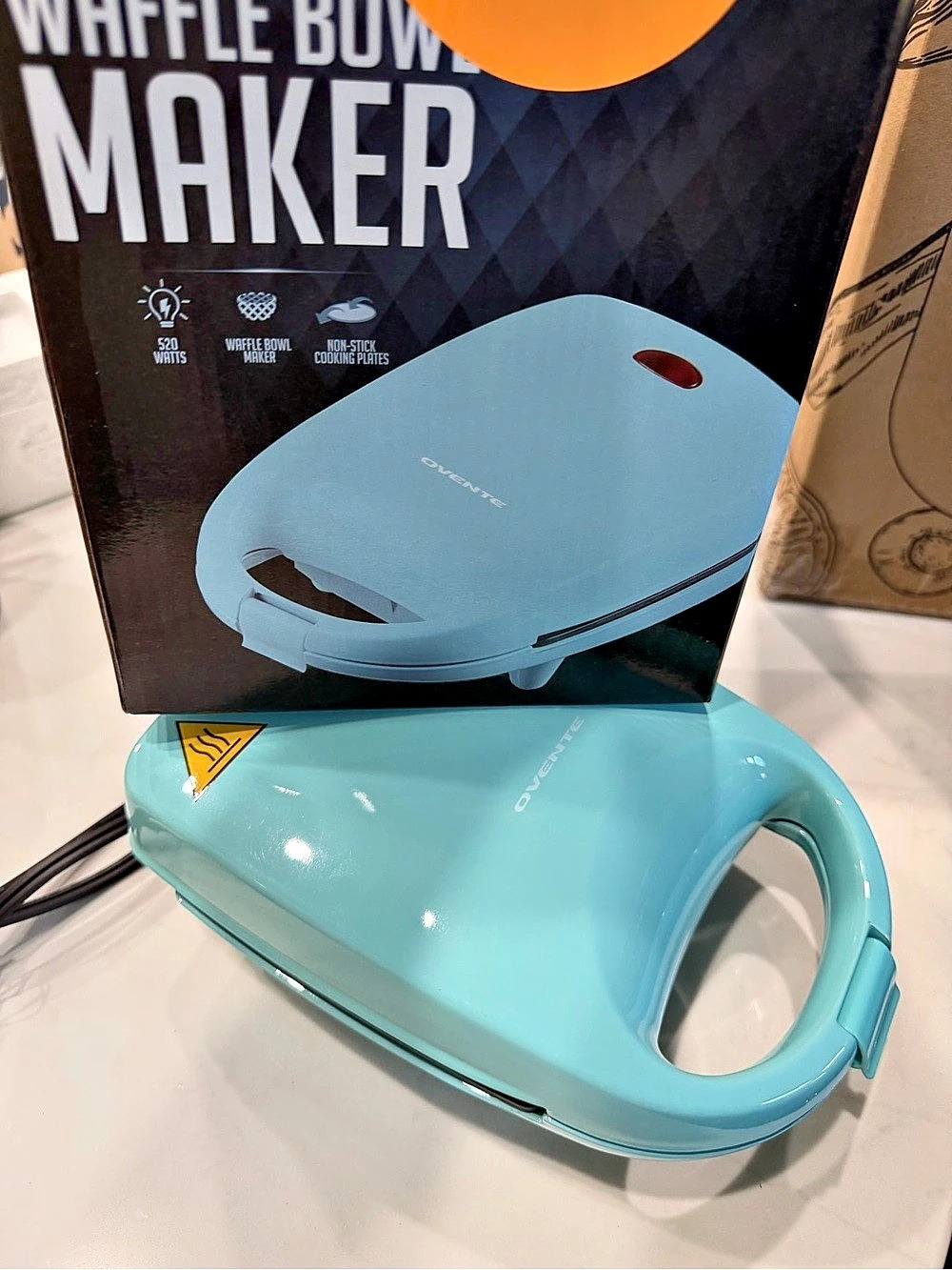 Ovente Waffle Bowl Maker Non-Stick in Blue